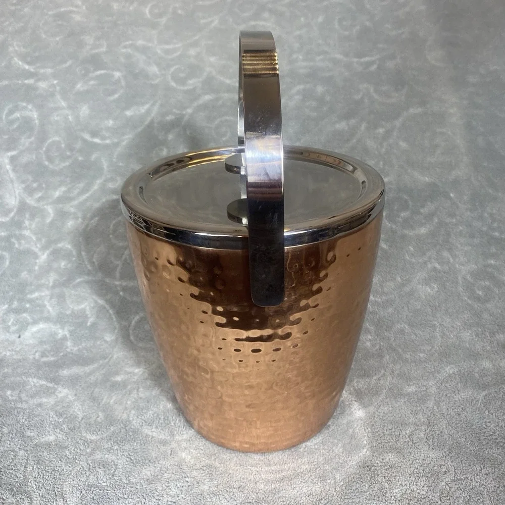 Hammered Copper Color &‎ Stainless Steel Ice Bucket Champaign Cooler Barware Lid